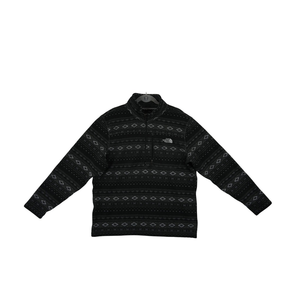The North Face Fleece Pullover Men's Size XL Black Grey Fair Isle Quarter Zip